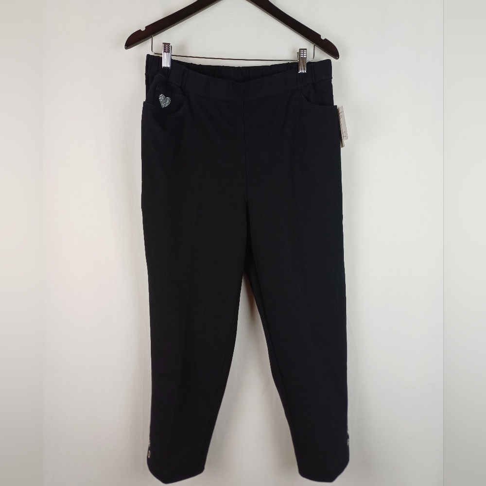 NWT Quacker Factory Dream Jeannes Pull-On Short Pants Large Black A287707